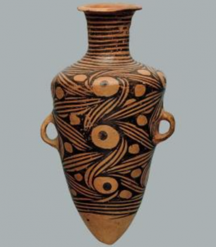 Painted pottery vase with vortex pattern tip bottom.png